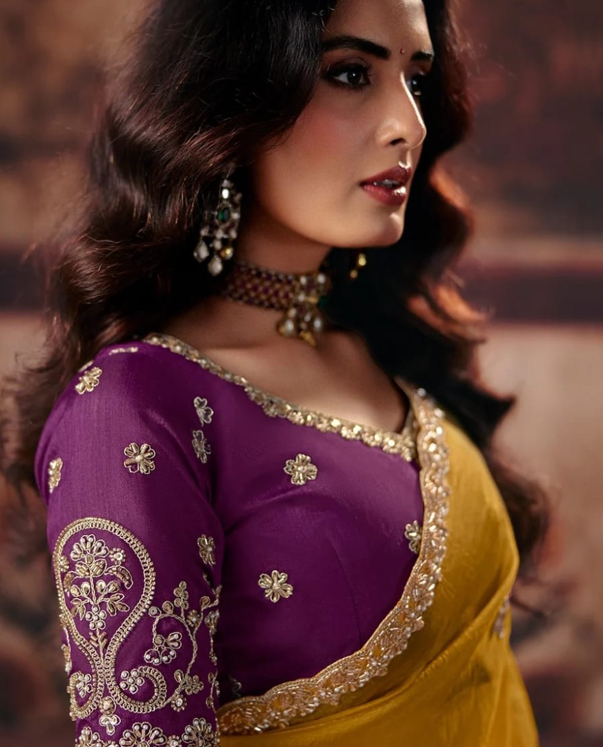 1001 - Yellow & Purple Designer Style Festive Wear Saree